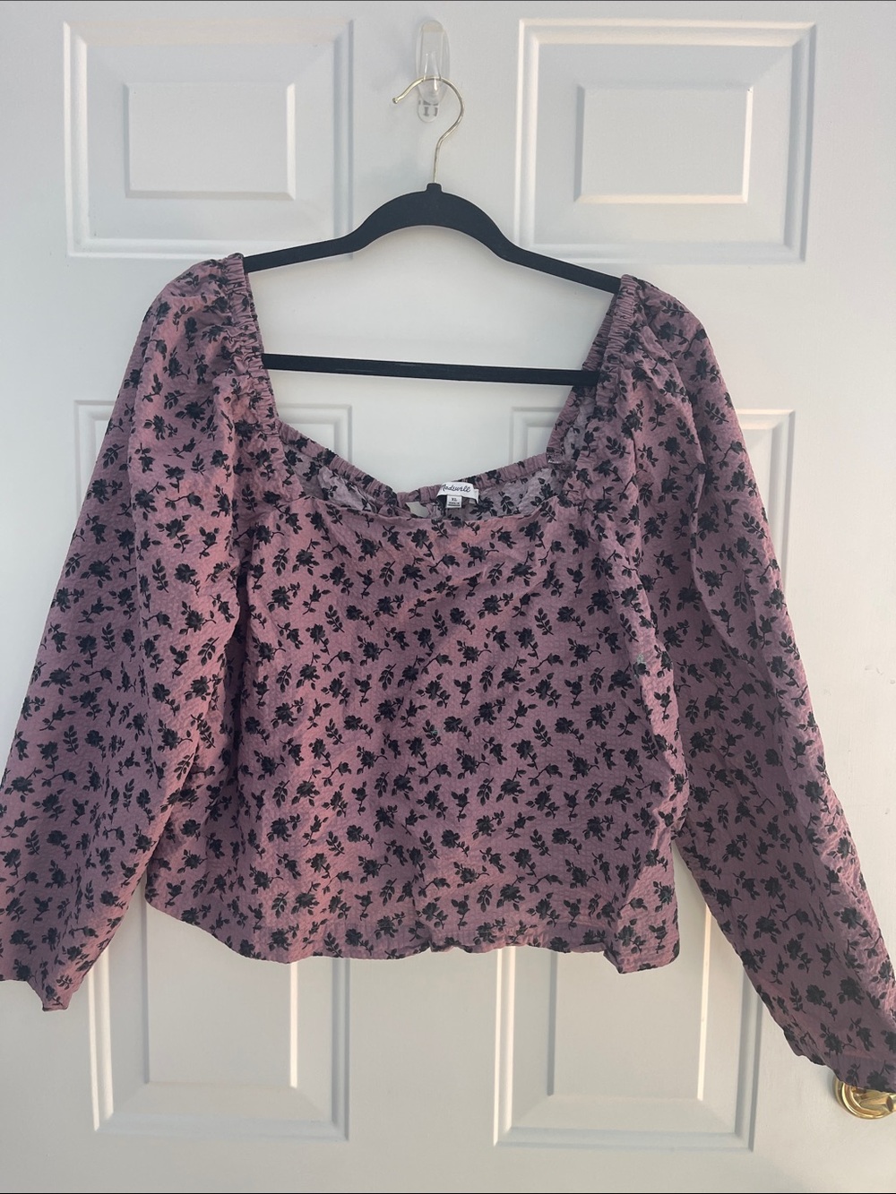 Madewell Dusty Pink Floral Square-Neck Peasant Blouse
